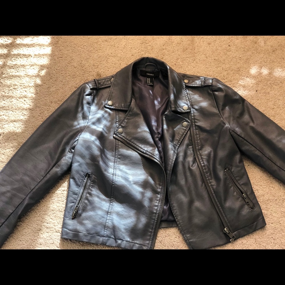 Faux leather grey forever 21 biker style jacket
